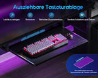 Coleshome gaming desk with LED, 140x48 cm, black, cloth drawers, 2 sockets and 2 USB ports, Home Office monitor stand