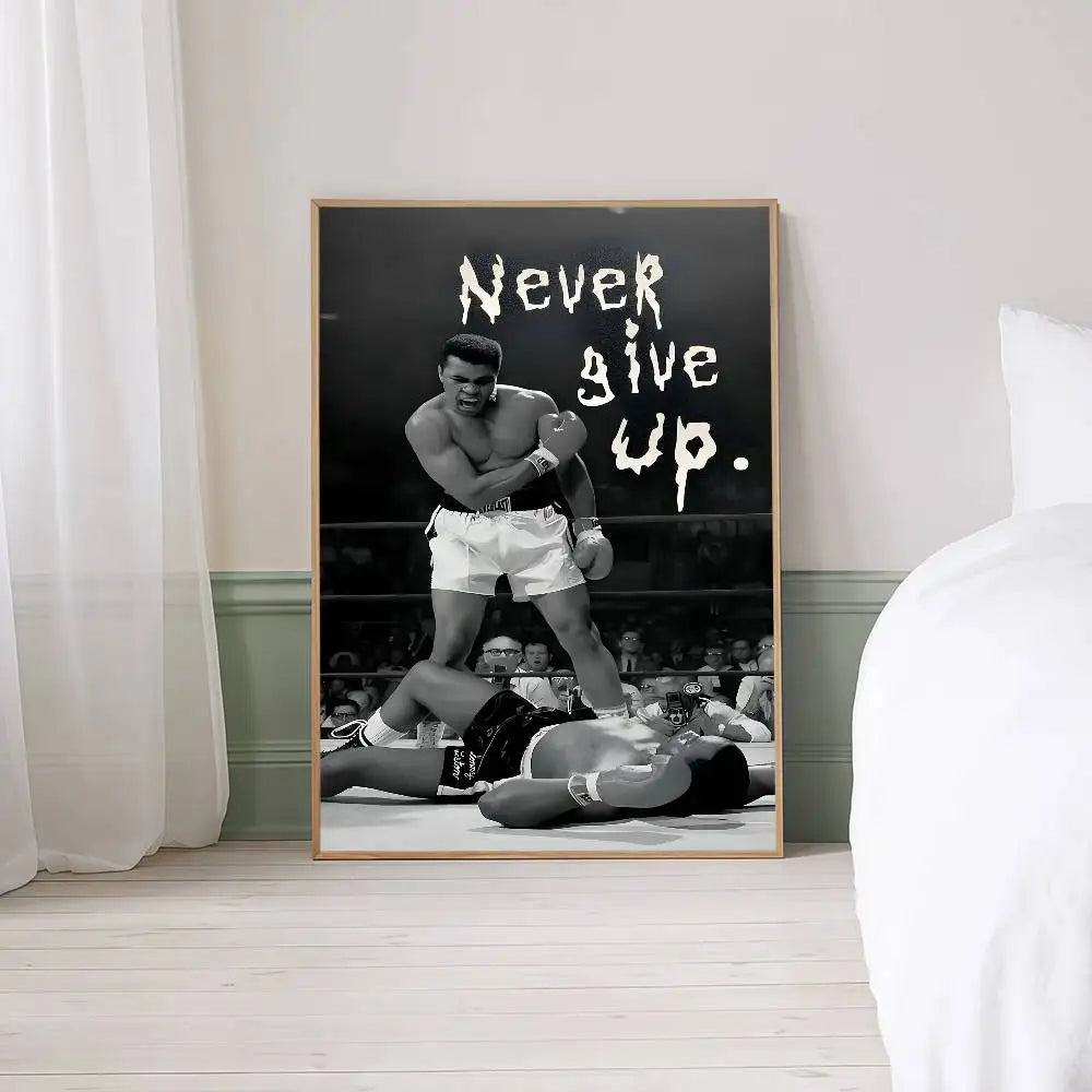 1pc Boxer Mike Tyson M-Muhammad Ali Motivational Quote Posters Retro Kraft Paper Sticker DIY Room Bar Cafe Wall Painting
