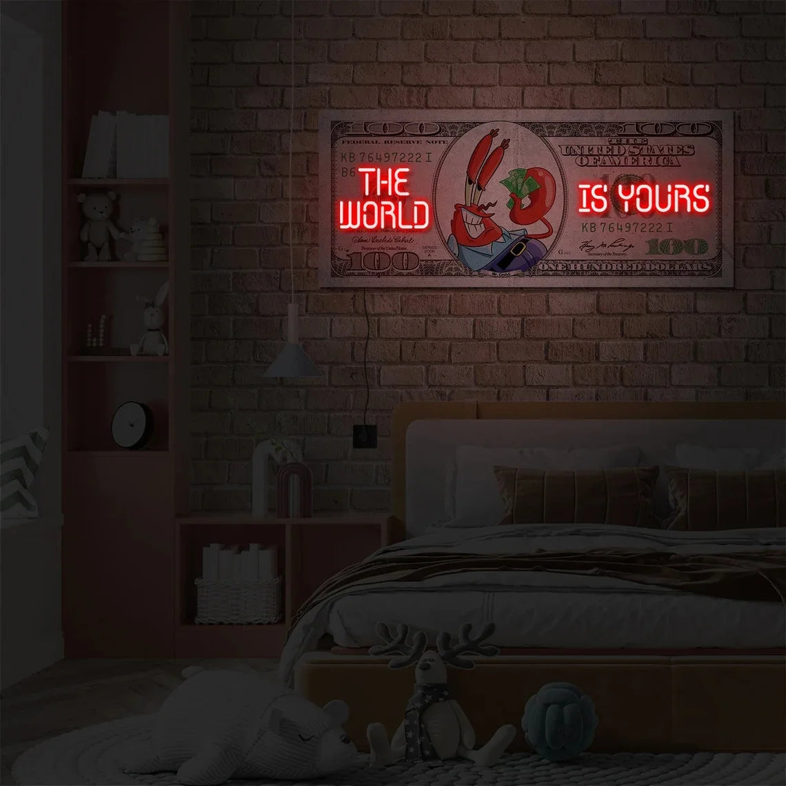 the World Is Yours Neon Sign Motivational Dollar Wall Decor Artwork Bright LED Light up Money Sign for Office Room Decor
