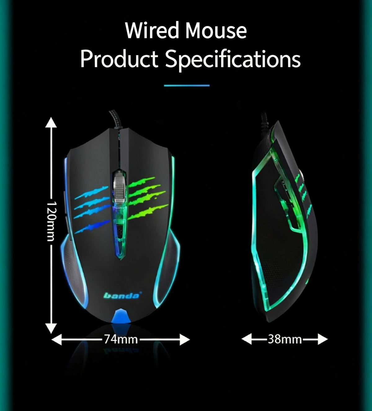 Wired Gaming Mouse RGB Breathing Light 3 Level Adjustable DPI Ergonomic Symmetric Design Skin Friendly Surface Computer Mice