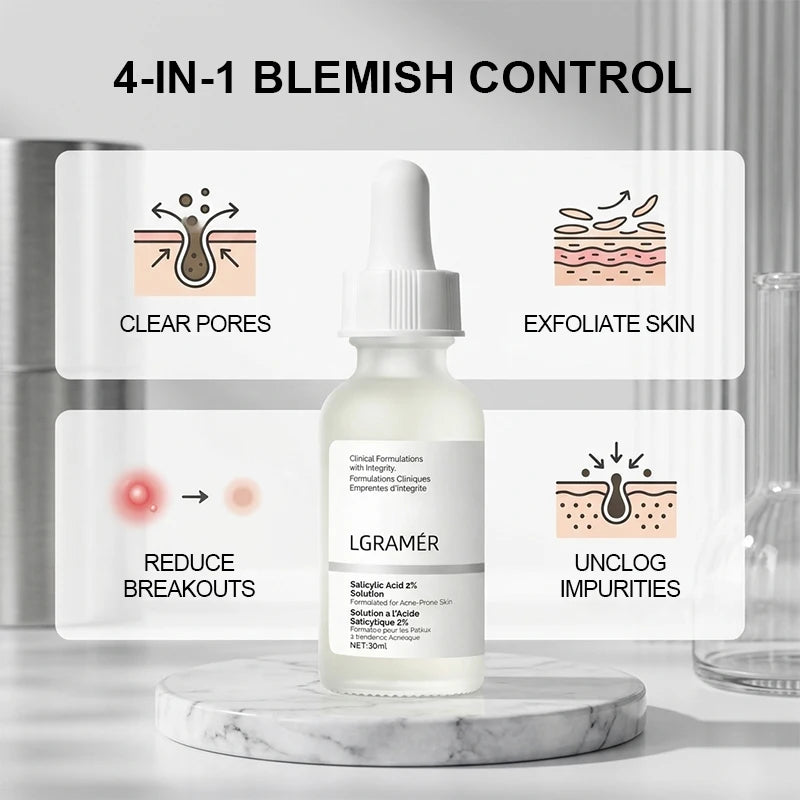 2% Salicylic Acid Facial Serum, Anti-Acne Essence for Troubled Skin, Deep Hydrating & Pore Cleansing Daily Facial Skin Care