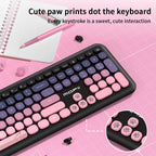 MOFii Wireless Keyboard & Mouse Combo, Cute Macaron Cat Paw Round Keycaps Silent Office Set for Laptops and Desktops