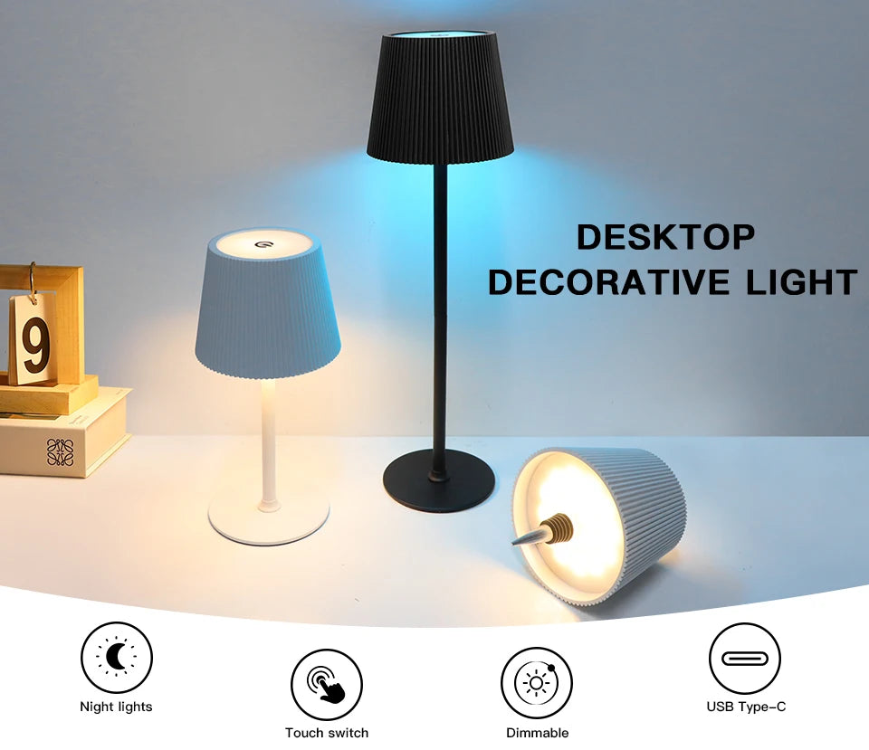 Dual Purpose Wine Bottle Vases Base Rechargeable LED Table Lamp Touch Dimmable Bedside Dinner Night Light Decor Study Desk Lamp