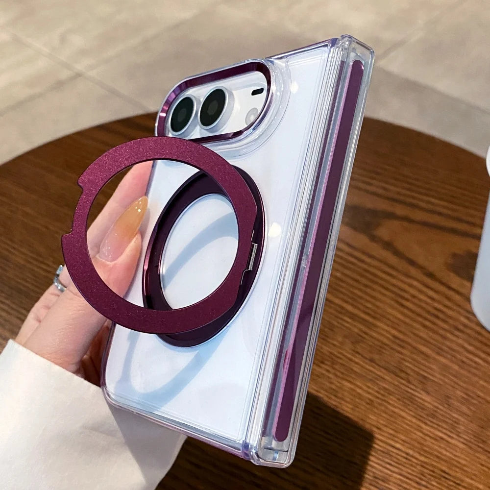Transparent Magnetic Wireless Charging Case For iPhone Duo Metal Magnetic Bracket Holder Armor Acrylic Cover For iPhone Duo