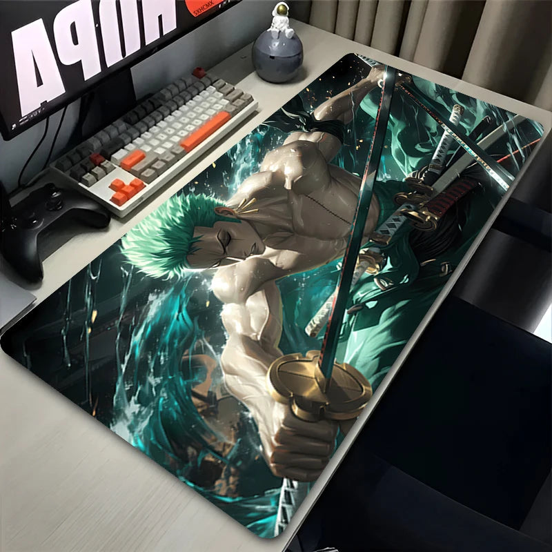 Gaming Mouse Pad Gamer Home Computer Accessories Cool One Piece Roronoa Zoro Mousepad XXL Keyboard Pad Non-Slip Office Mouse Mat