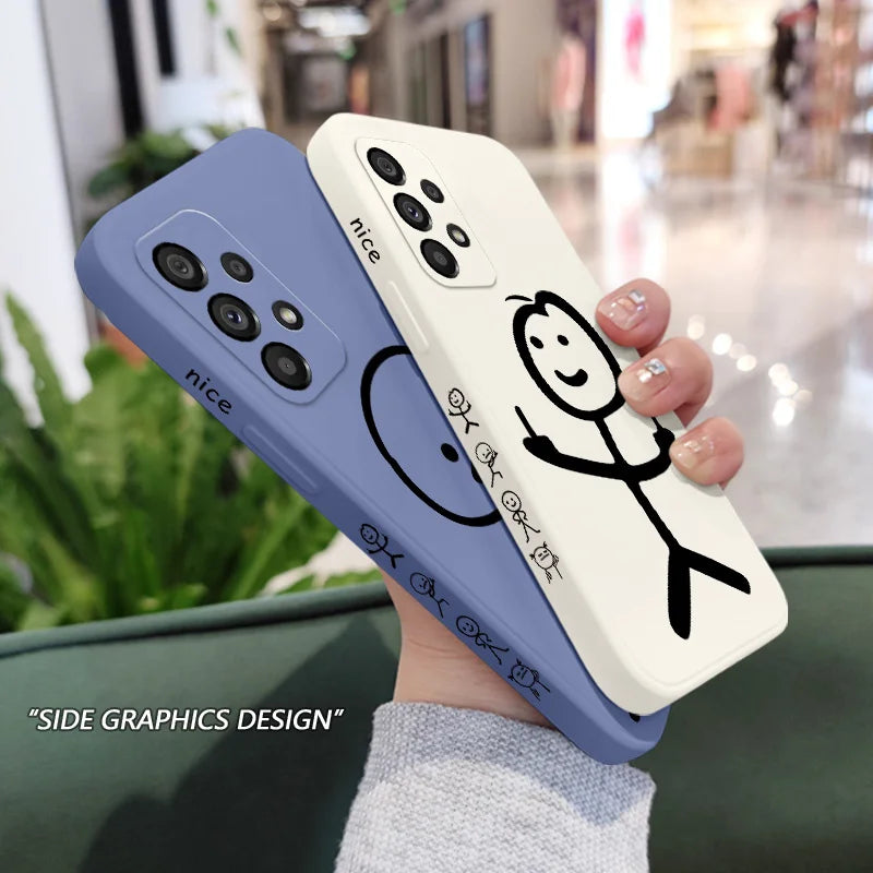 Line Cute Man Case For Samsung Galaxy A73 A53 A33 A23 A13 A03 A72 A52 A52S A32 A22 A12 A02 A02S A71 A51 A31 A21S 4G 5G Cover