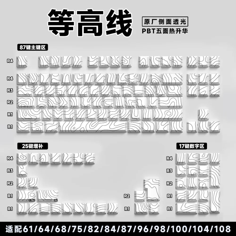 Personalized Keycap Set PBT 129 Key Side Engraved Translucent Keyboard Keychain Compatible with/64/84/98/108 Mechanical Keyboard