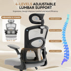 Ergonomic High-Back Mesh Chair Adjustable Headrest Lumbar Support 360° Swivel Rolling Computer Gaming Chairs for Home Office