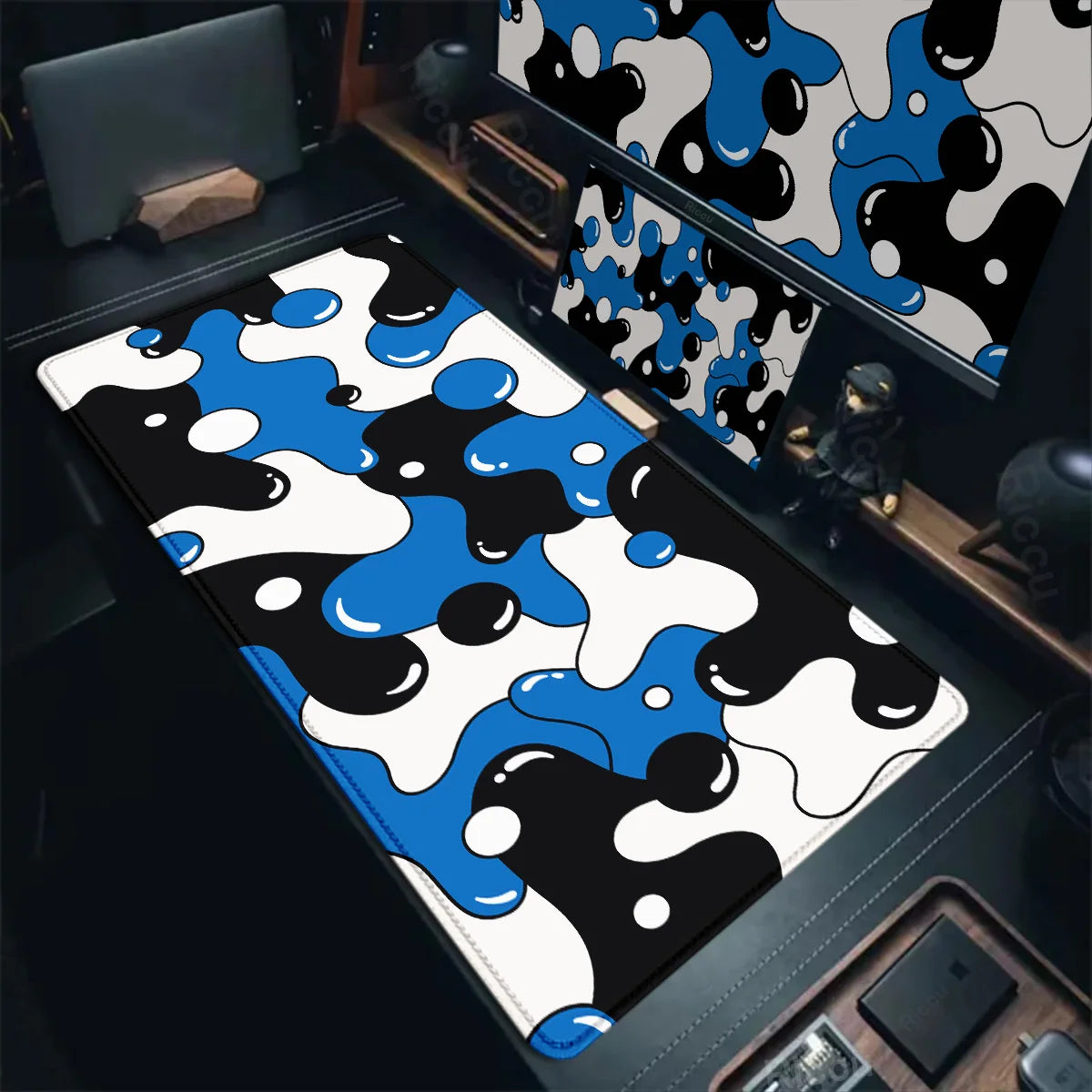 Gaming Mouse Pads Large Size Table Pad Blue White Strata Liquid Mouse Pad Computer Play Mat Leather Mouse Pad Keyboard Desk Mat