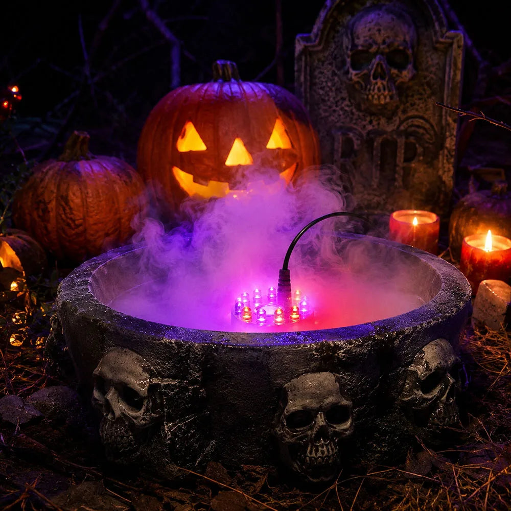 Halloween Smoke Fog Machine,Mini LED Pumpkin Light,Fogger Water Fountain Pond Fog Machine,Halloween Outdoor Decoration