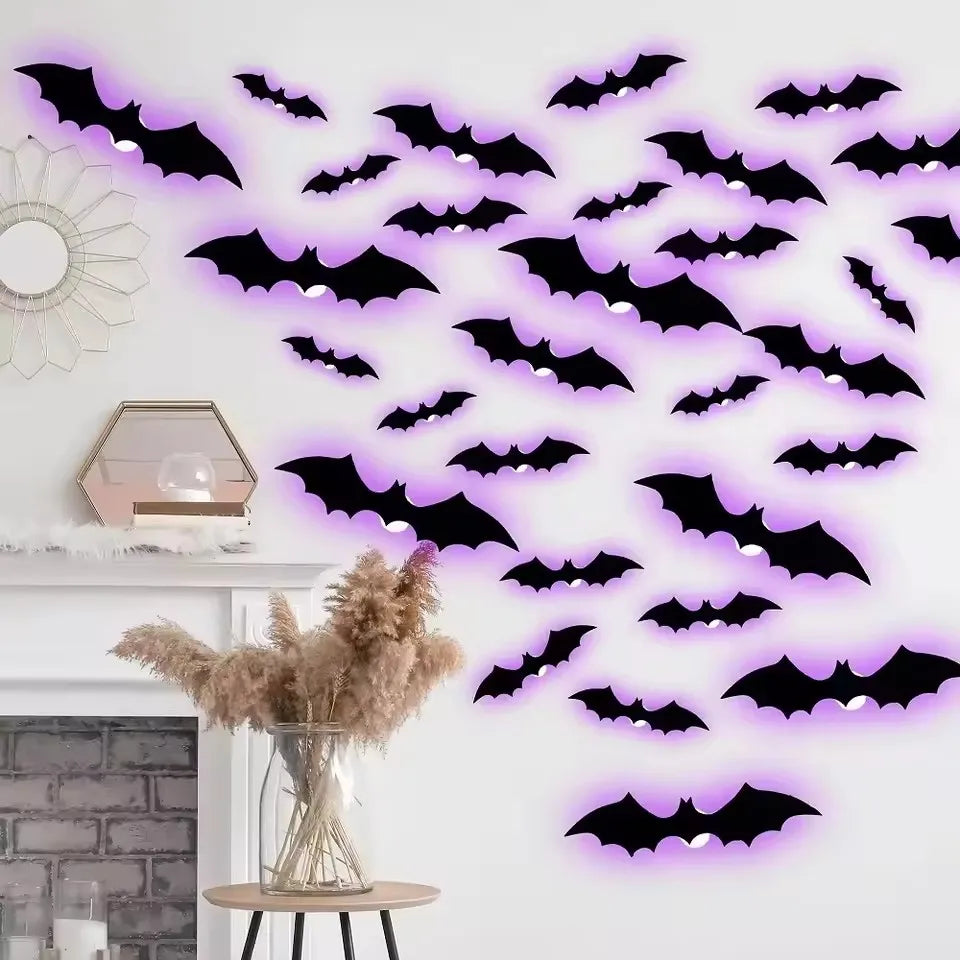 Halloween 3D Stereoscopic Bat LED Night Light PET Wall Decal Home Festival Party Indoor Wall Decoration Lamp