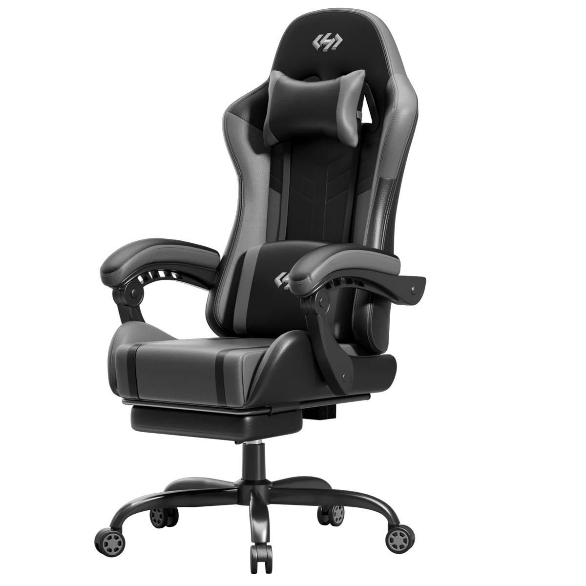 Ergonomic Gaming Chair, Lumbar Massage & Adjustable Headrest, PU Leather Computer Seat with Retractable Footrest and 360° Swivel