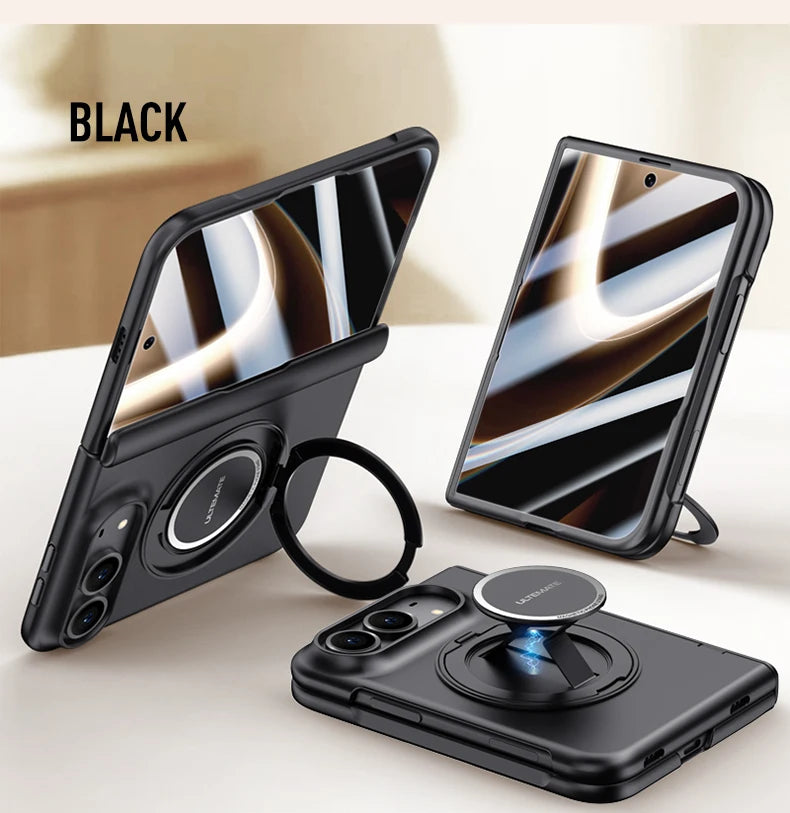 MagSafe Metal 360 Rotating Holder Case With Glass Screen Protector For iPhone