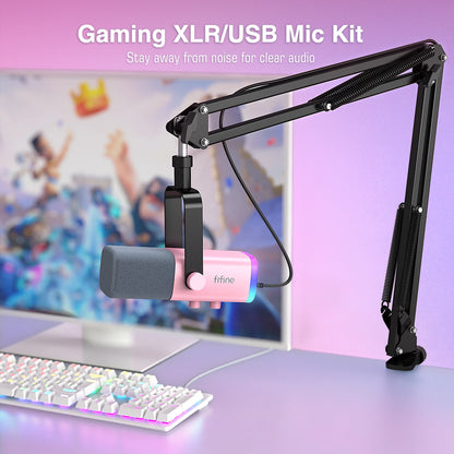 FIFINE Gaming Streaming Headset and Microphone Kit with Gain Knob/RGB/Monitor,for PC/MAC/PS4/PS5/Mixer/YouTube/Steam-AM8TP/H9P