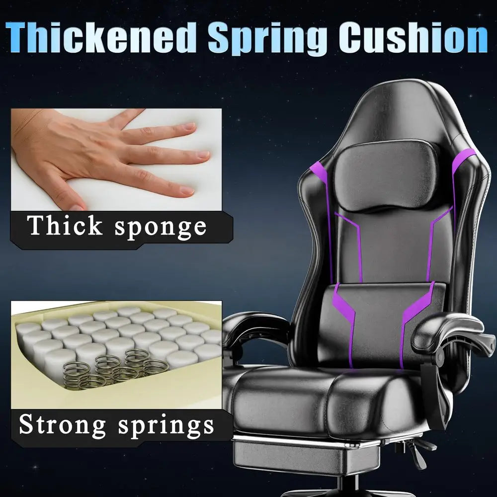 Gaming Chair, Video Game Chair with Pocket Spring Cushion and Footrest, Height Adjustable Computer Chair with Swivel Seat and H
