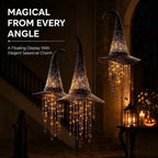 Lighted Witch Hat Hanging Chime, Halloween Outdoor Ornament, Glowing Mesh Cascading Stars, Black Frame Decoration, Party Decor