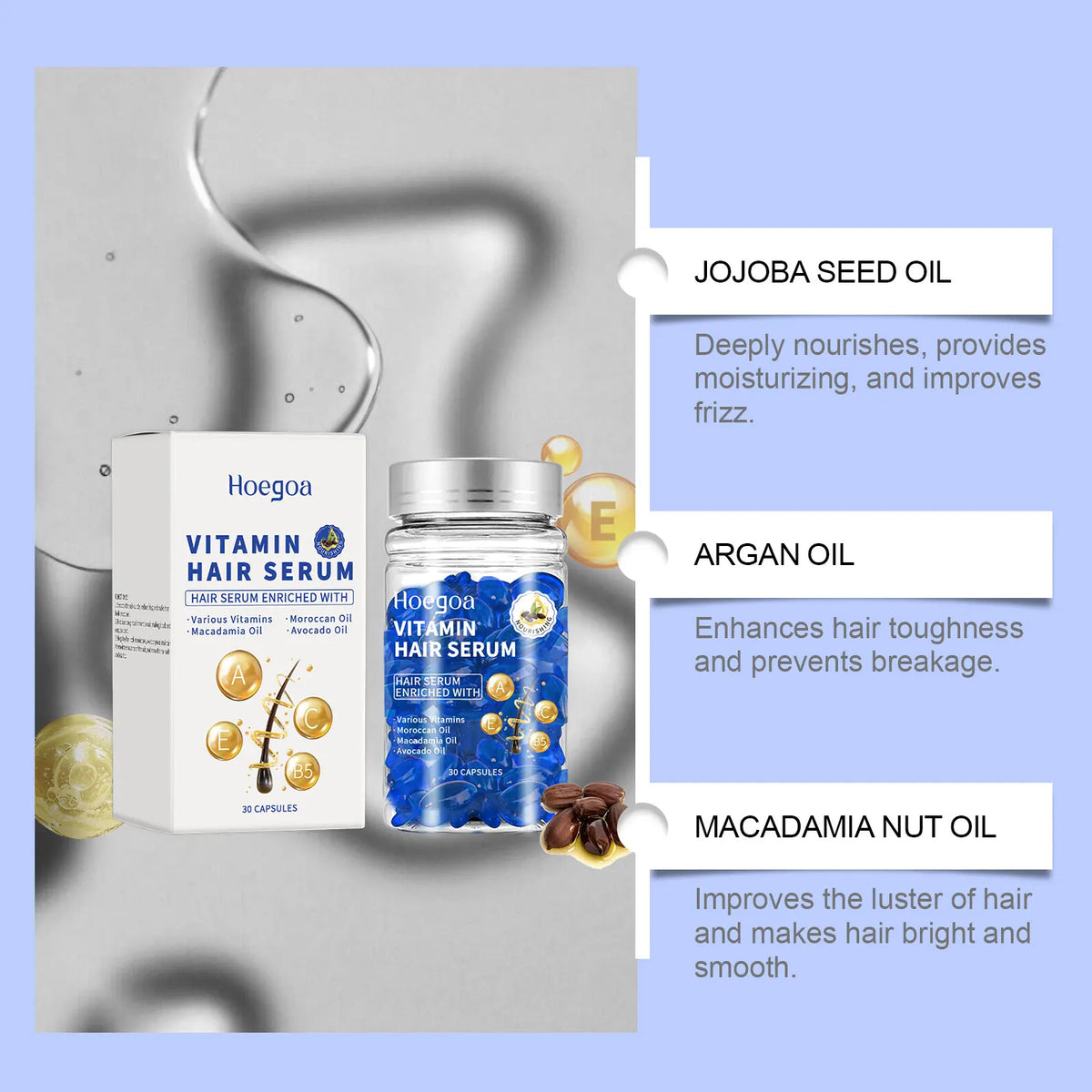 30PCS Vitamin Hair Care Capsules Moisture Serum Repair Hair Splitting Improvement Fast Restore Hair Soft Smooth Scalp Hair Care