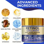 Retinol Collagen Hyaluronic Acid. Anti-Aging Moisturizer 5X Firming Lift. Even Skin Tone. Vitamins A B5 C E Panthenol. 60g