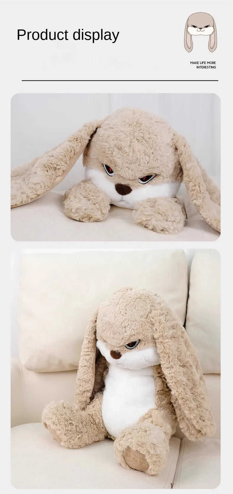 35cm Angry Rabbit Plush Toy Cute Long Eared Rabbit Stuffed Animals Soft Plush Children Gifts Doll Room Decor Birthday Gifts