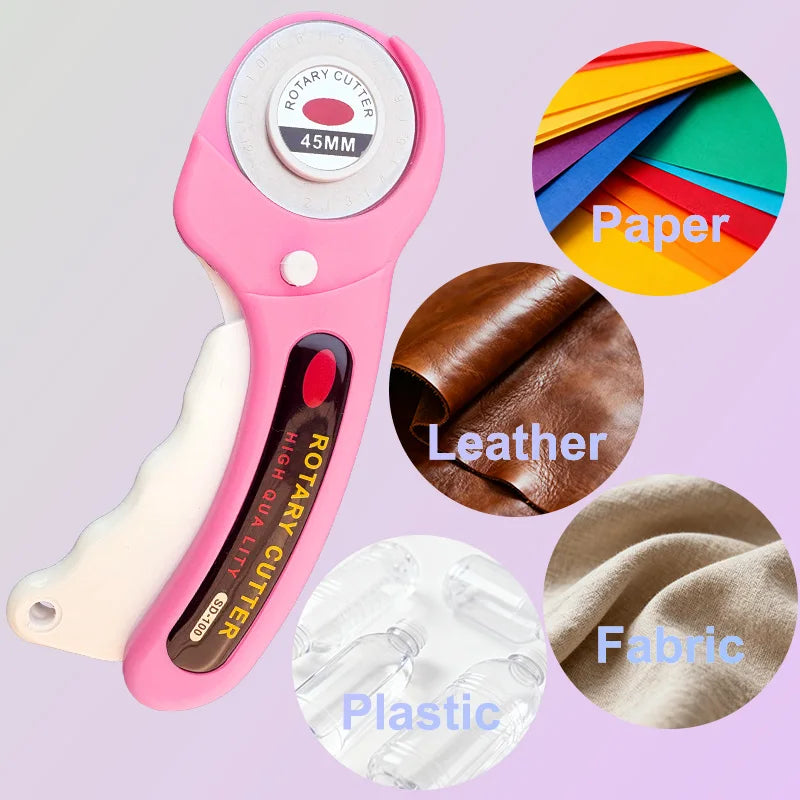 45mm Pink Patchwork Rotary Cutter - Color Sewing Clip - Color Sewing Pen, suitable for DIY crafts, fabrics, leather and quilting