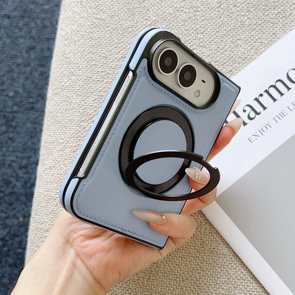 360° Rotating Bracket Magnetic Case For iPhone Duo For Magsafe PU Leather Shockproof Cover Funda