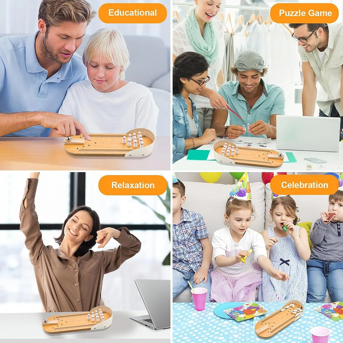 Table Top Mini Bowling Game Wooden Board Arcade Shooting Office Desk Stress Relief Finger Toys Fun Gifts for Men Women Kids