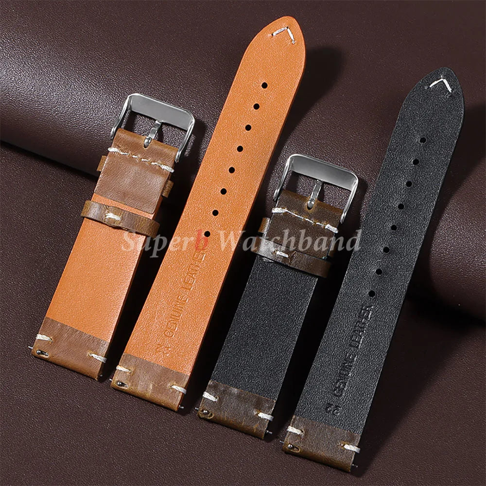18mm 20mm 22mm Vintage Oil Wax Leather Watchband 19mm 21mm 24mm Universal Stitching Cowhide Strap for Seiko for Omega Watch Band
