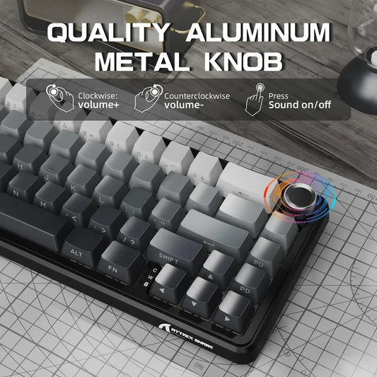 Attack Shark X66 Gasket Wireless Mechanical Gaming Keyboard with Volume Knob RGB Backlit Side Printed PBT Keycaps