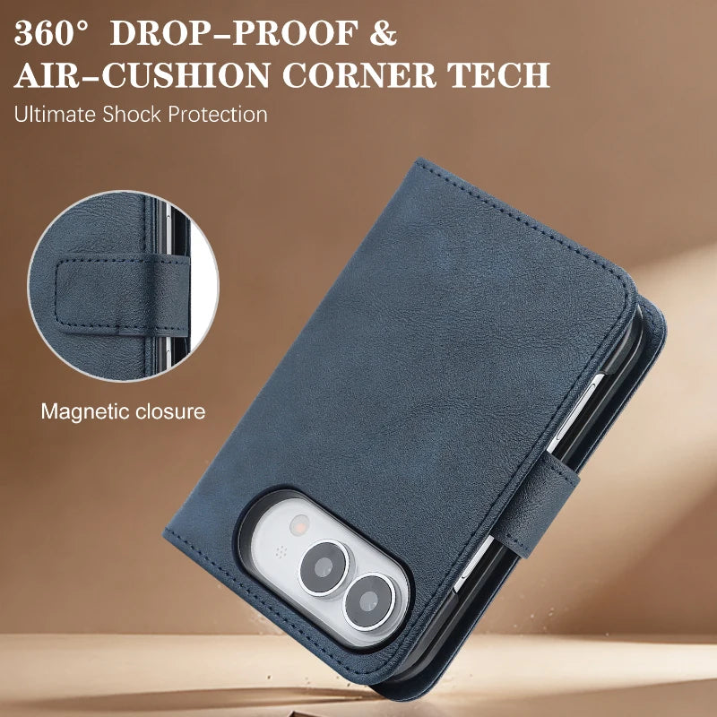 2 in 1 Detachable For Magsafe Magnetic Wallet Card Slot Flip Phone Case For Apple iPhone Duo 18 Fold 2026 PU Leather Cover