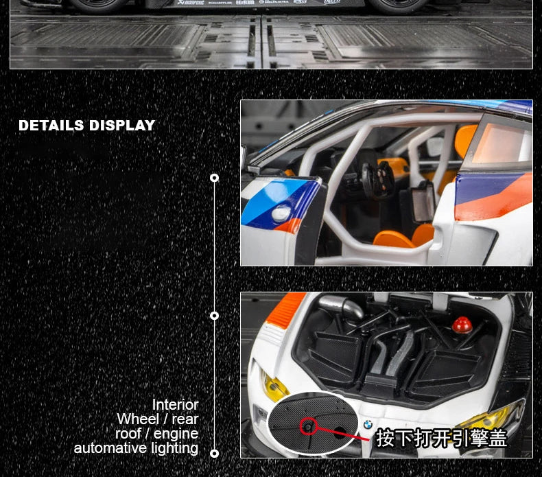 1:24 BMW M4 GT3 Alloy Sports Car Model Diecast Metal Toy Car Vehicles Model Simulation Sound and Light Collection Childrens Gift