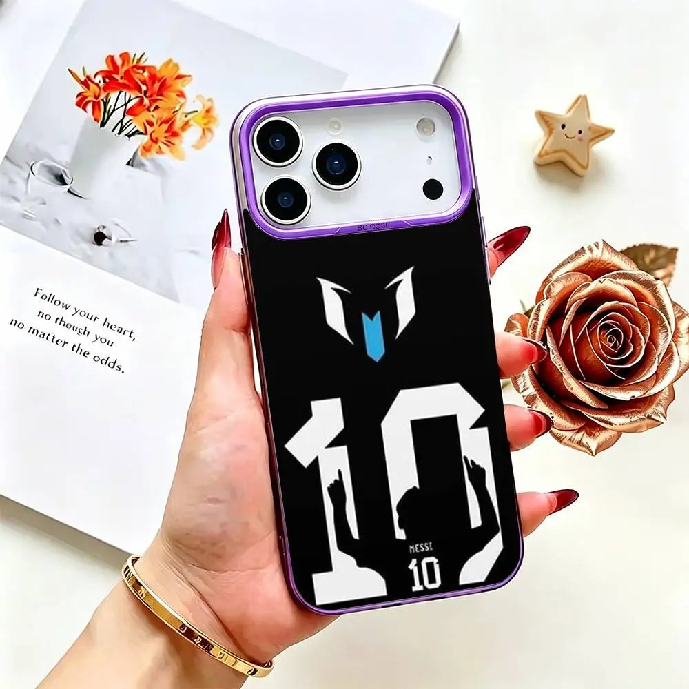 Messi Football Case for iPhone 17 16 15 14 13 12 11 Plus Pro Max Silver
