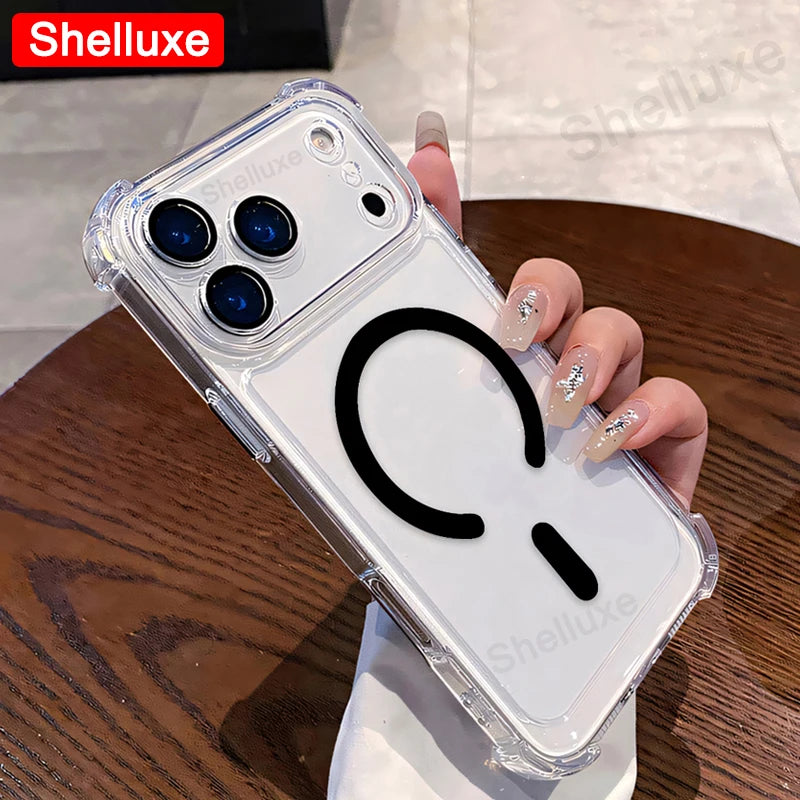 For IPhone17 IPhone18 ProMax Transparent Armour Magnetic Case Shelluxe For iPhone 18 17 Pro Max 17Air Cases Luxury Corners Cover