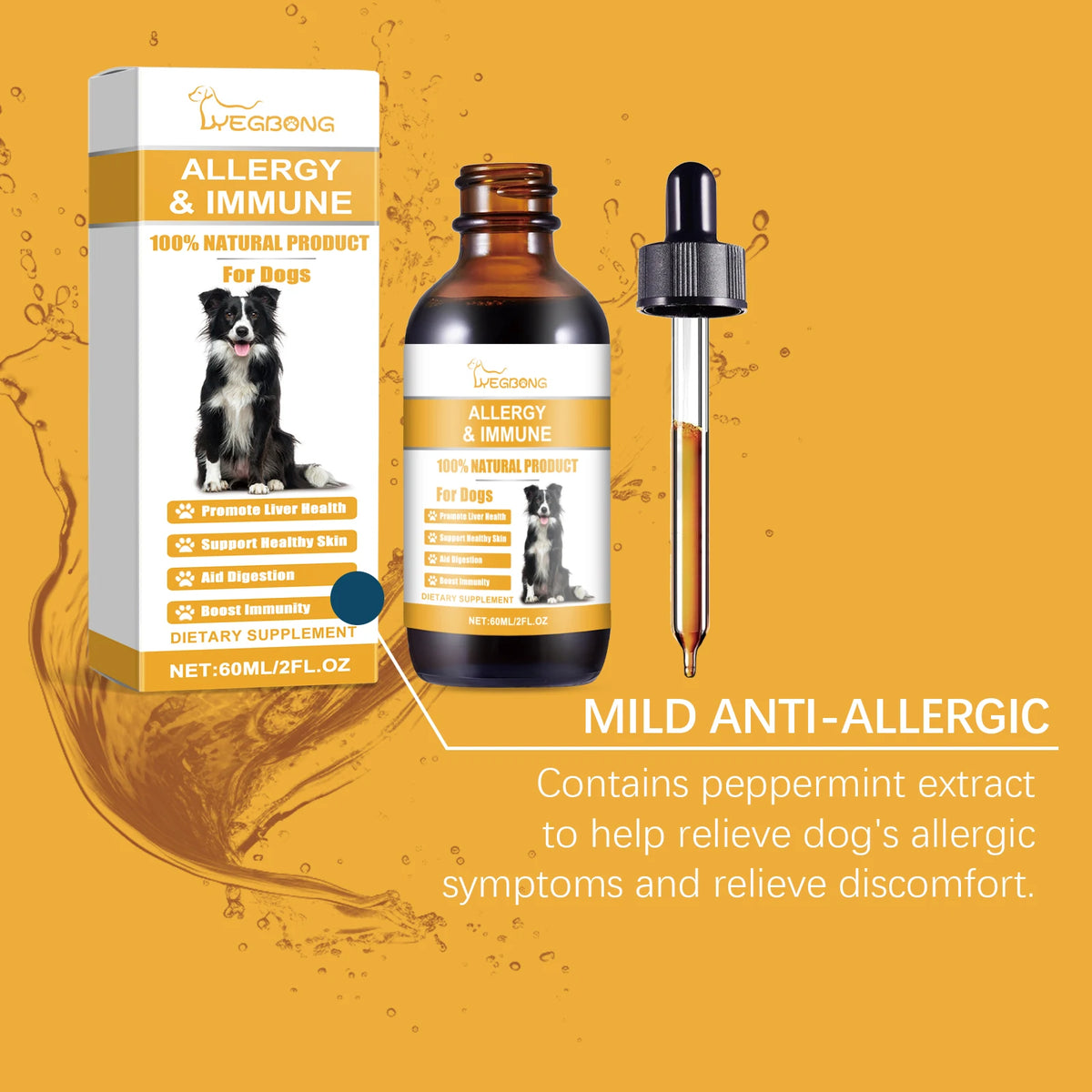 Dog Allergy Immune Dietary Supplement Natural Formula Relieve Allergic Reactions Daily Use Safe for Dogs Immune Support Liquid