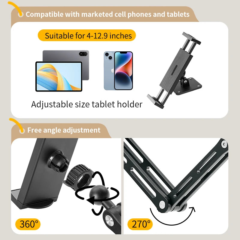 Adjustable Tablet and Phone Wall Mount Long Arm 360 Degree Rotating Holder
