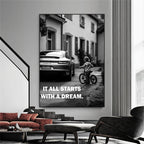 It all starts with a Dream Quote Art Poster Cat Motivational Wall Art Canvas Painting Modern Office Wall Art Home Room Pictures