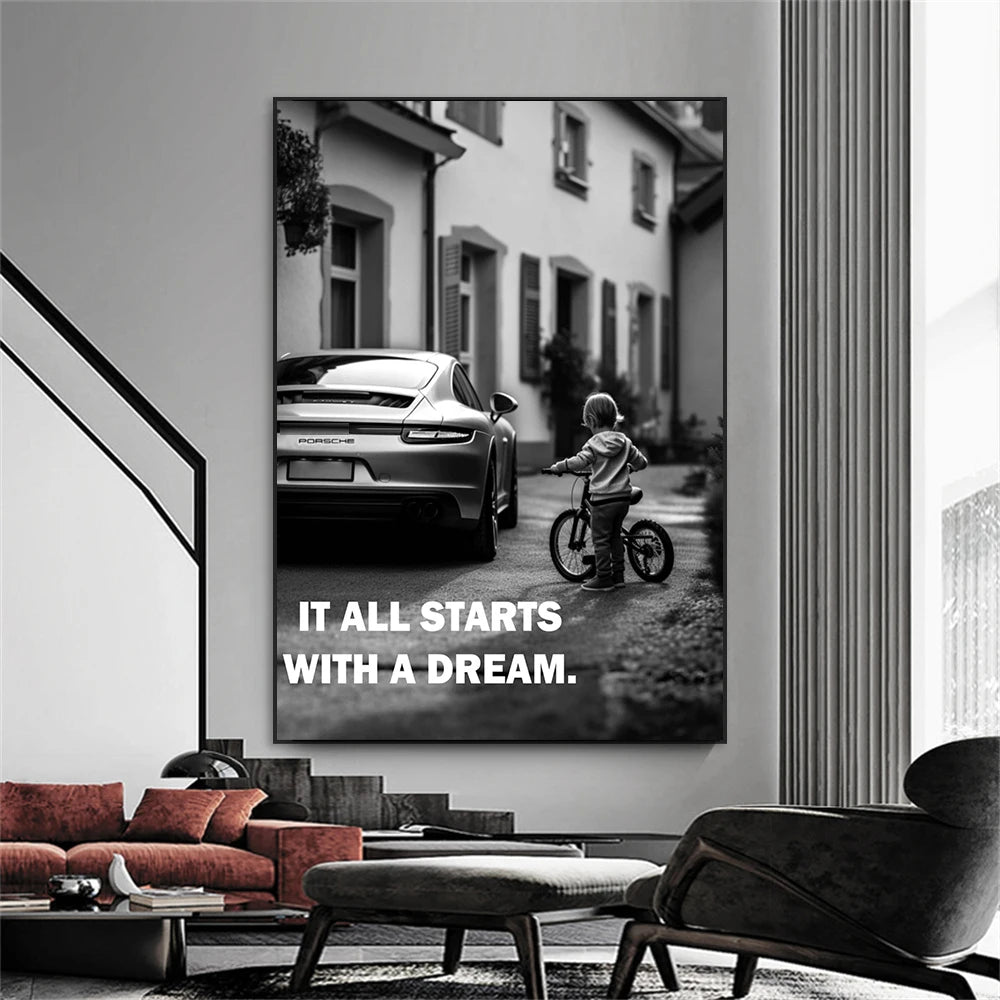 It all starts with a Dream Quote Art Poster Cat Motivational Wall Art Canvas Painting Modern Office Wall Art Home Room Pictures