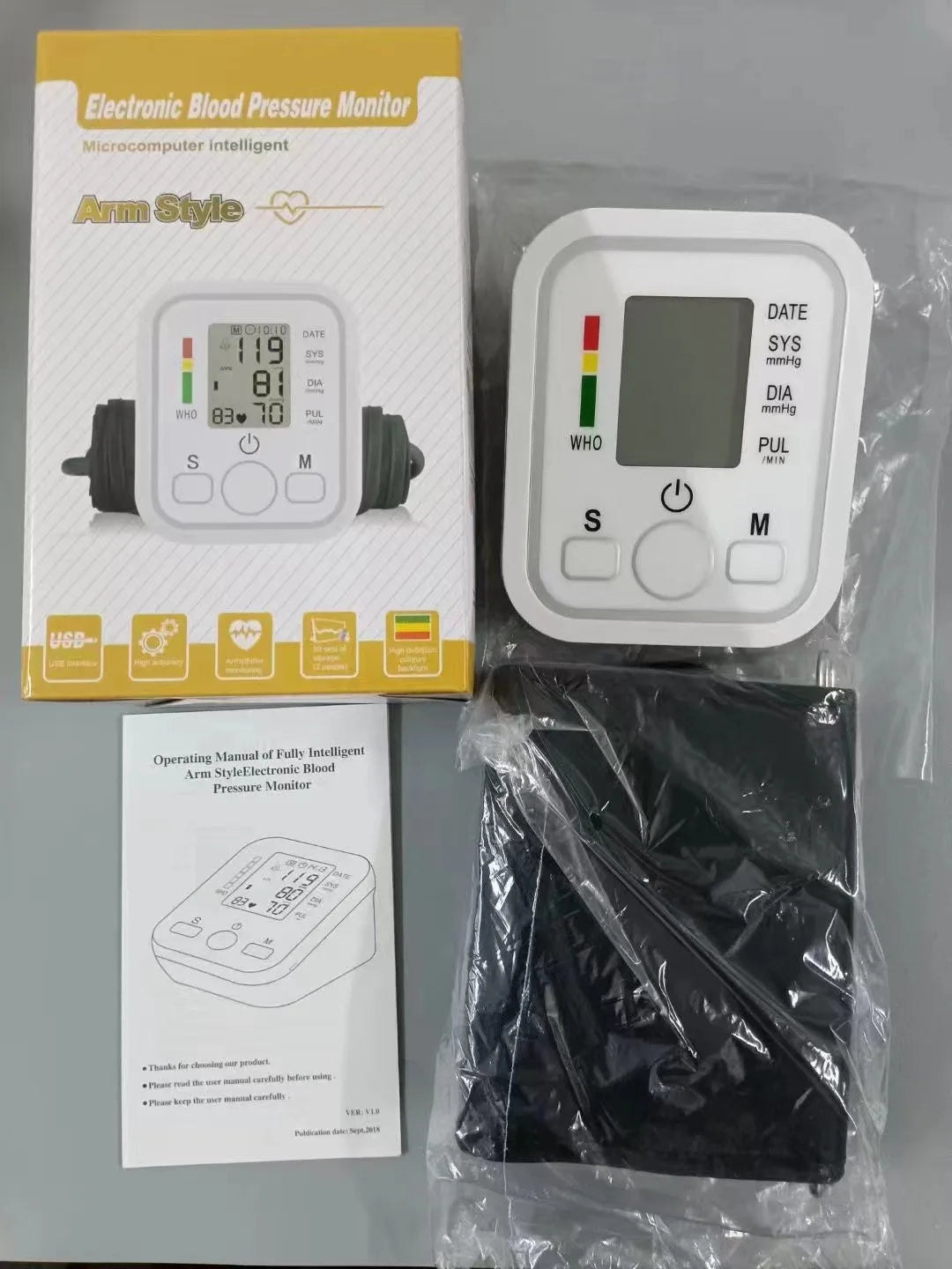 Upper Arm Automatic Blood Pressure Monitor BP Sphygmomanometer Pressure Meter Tonometer for Measuring Arterial Pressure