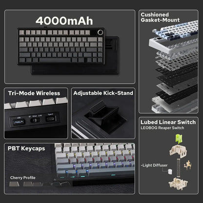 Aula F75 MAX Wireless Mechanical Keyboard With TFT Screen and Knob Gasket RGB Backlight Gaming Keyboard in 75% Layout Hot-Swap