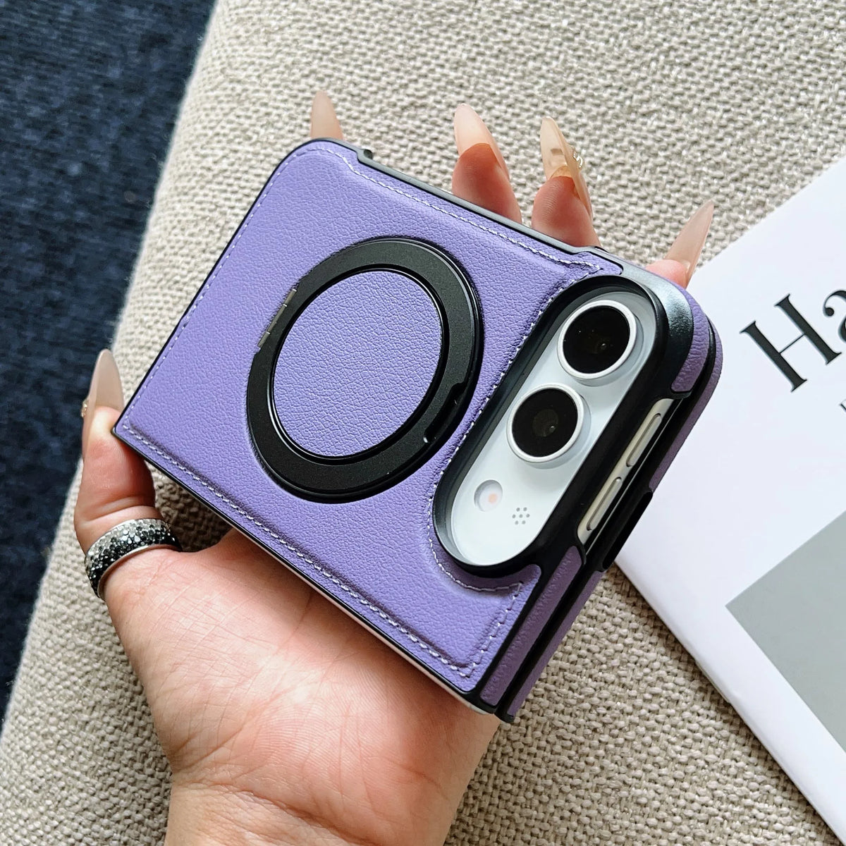 360° Rotating Bracket Magnetic Case For iPhone Duo For Magsafe PU Leather Shockproof Cover Funda