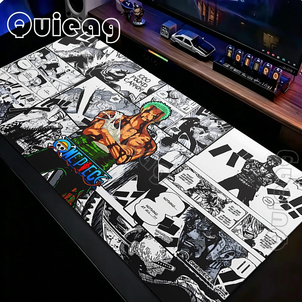 XXL Large Anti-Slip Rubber Mouse Mat One Piece Roronoa Zoro Gaming Mouse Pad Stitched Edge Desk Mat for PC Gamer Keyboard Laptop