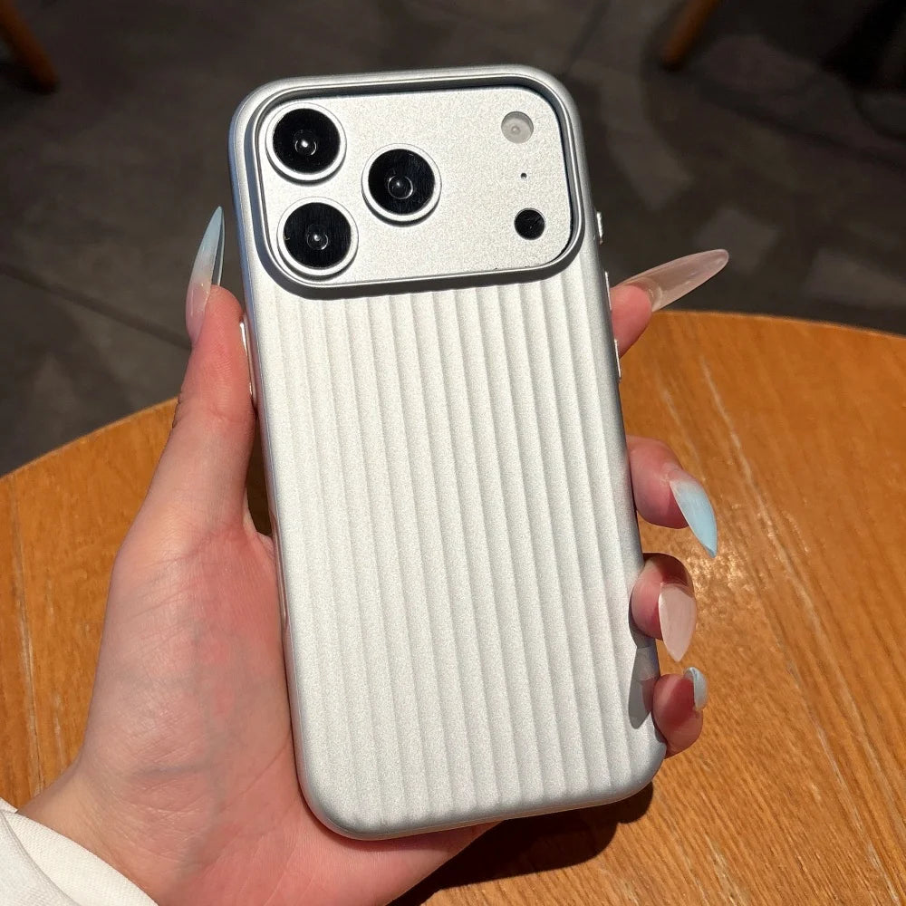 Luxury Phone Case For iPhone 18 17 Pro Max 16 15 14 Plus 13 12 Slim Matte Luggage Striped Textured Corrugated Shockproof Cover