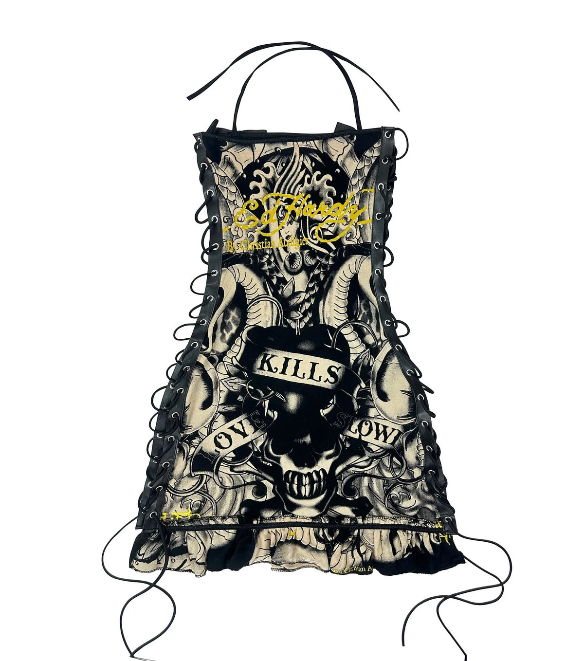 Joskaa Halter Printed Y2k Line Up Wacky Contrast Dress Women Gothic Party Sexy Hollow Bandage Halloween Makeup Dresses Outwear