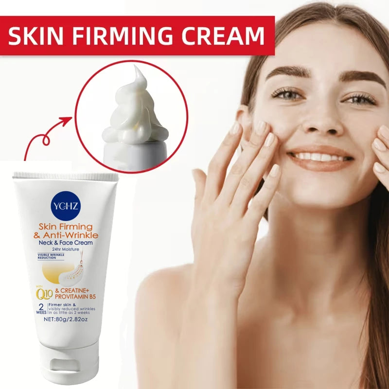 [Hydrating Firming Cream] Reduces Fine Lines and Wrinkles, Neck and Face Firming Cream - Contains Coenzyme Q10, Creatine, and Vitamin B5, Suitable for All Skin Types, Moisturizing and Firming, 80g