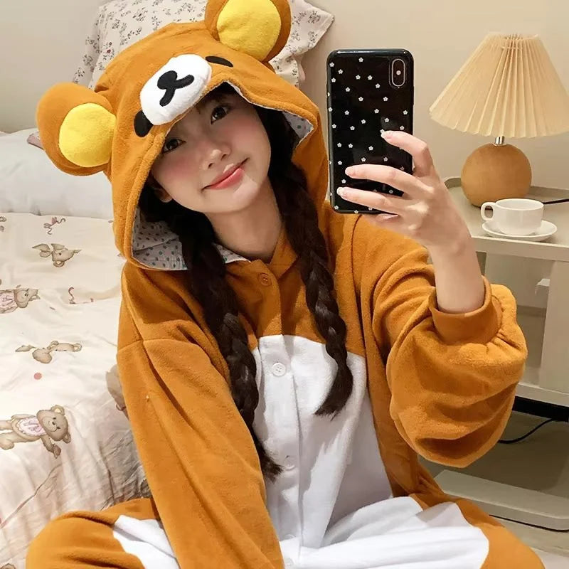 Sazac Rilakkuma Kigurumi Adult Anime Jumpsuit Pajamas Kawaii Cute Cartoon Character Loungewear For Home Party