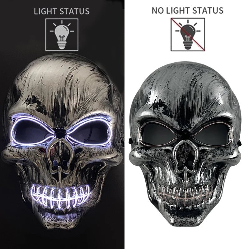 Evil Skull Mask Halloween Carnival Masquerade Haunted House Scary Decoration Cosplay Skeleton Scary Theme Party Light Up Mask