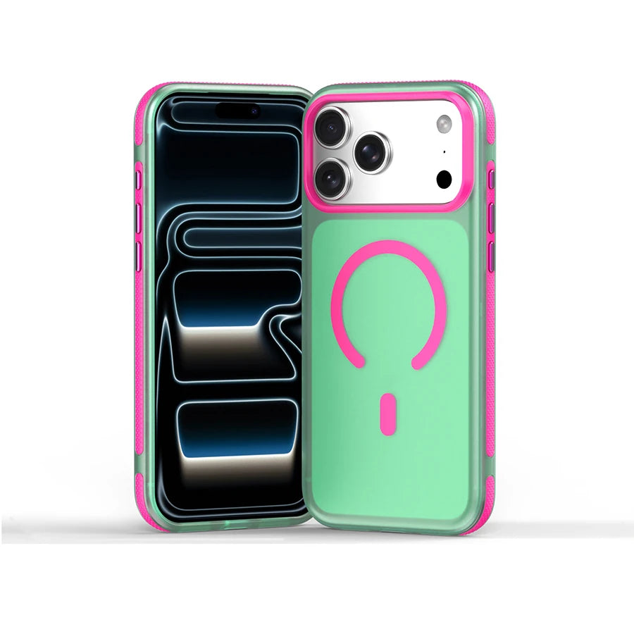 Dopamine Color Block Magnetic Phone Case for iPhone 18/17 Pro Max,16 Pro, 15 14, 13 Translucent Matte Full-Coverage Shockproof Cover with Raised Camera Protection, Compatible with MagSafe Wireless Charging