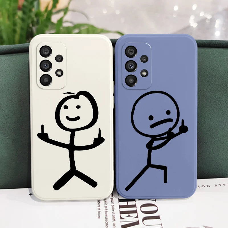 Line Cute Man Case For Samsung Galaxy A73 A53 A33 A23 A13 A03 A72 A52 A52S A32 A22 A12 A02 A02S A71 A51 A31 A21S 4G 5G Cover