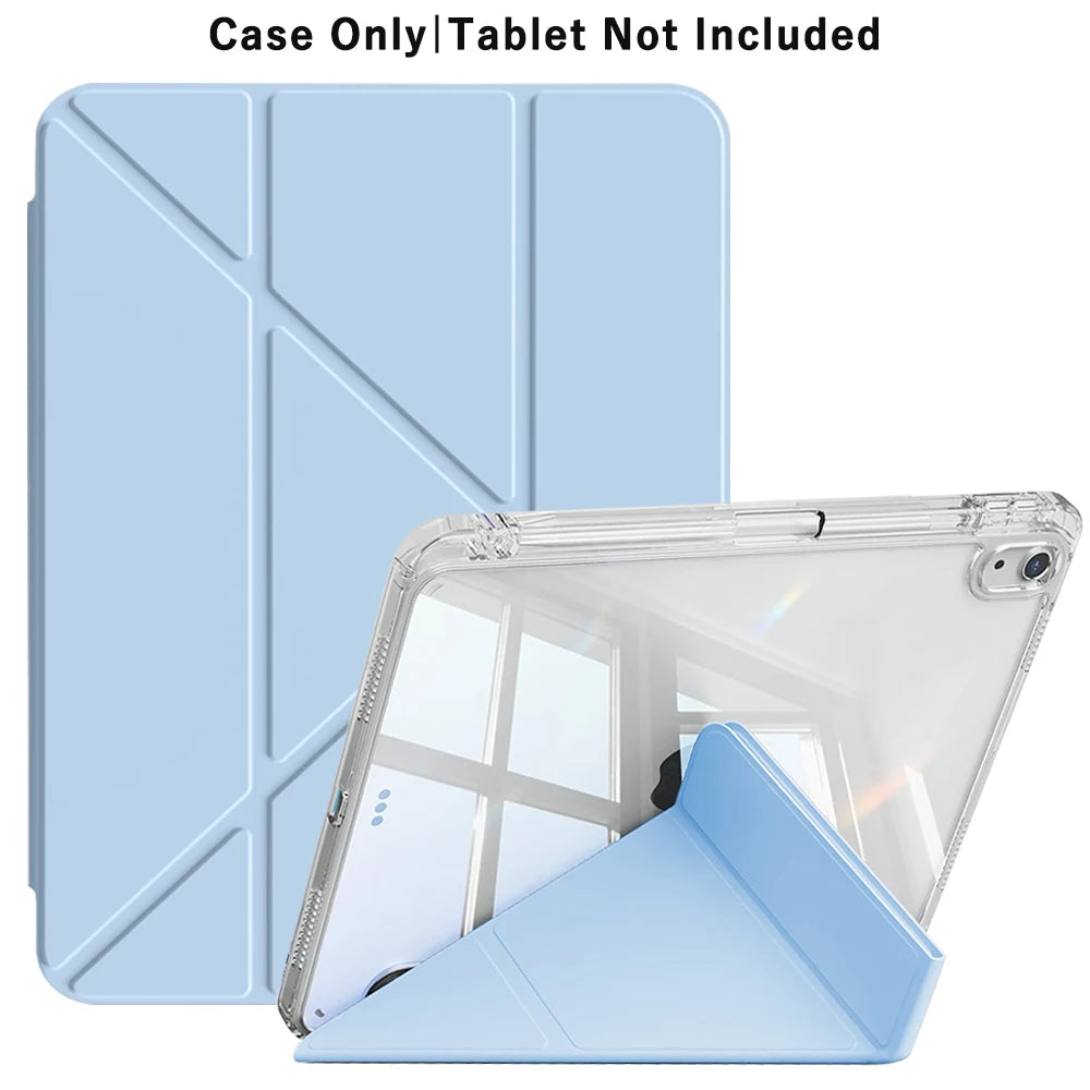 3+Y-fold Flip Clear Cover For iPad 10th 11th Gen 2025 7/8/9 10.2'' Start Case For Air 4 5 6 7 11 For Air 2 9.7 Pro 11 Mini 6 7