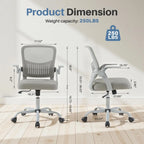 JHK Home Office Computer Chair Ergonomic Mid Back Desk with Lumbar Support 360° Swivel Height Adjustable with Flip-up Armrest