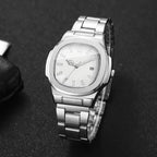 Luxury Men Business Watches Fashion Square Dial Stainless Steel Strap Quartz Watch with Calendar For Mens Clock（Without Box）